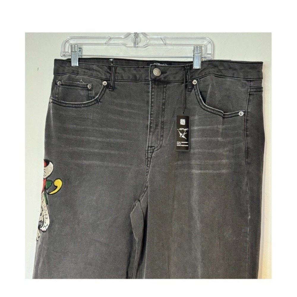 Ed Hardy Love Kills Slowly Black Jeans 34X32 Wide Leg Embroidery WEHD8300-1 NWT - Picture 3 of 9